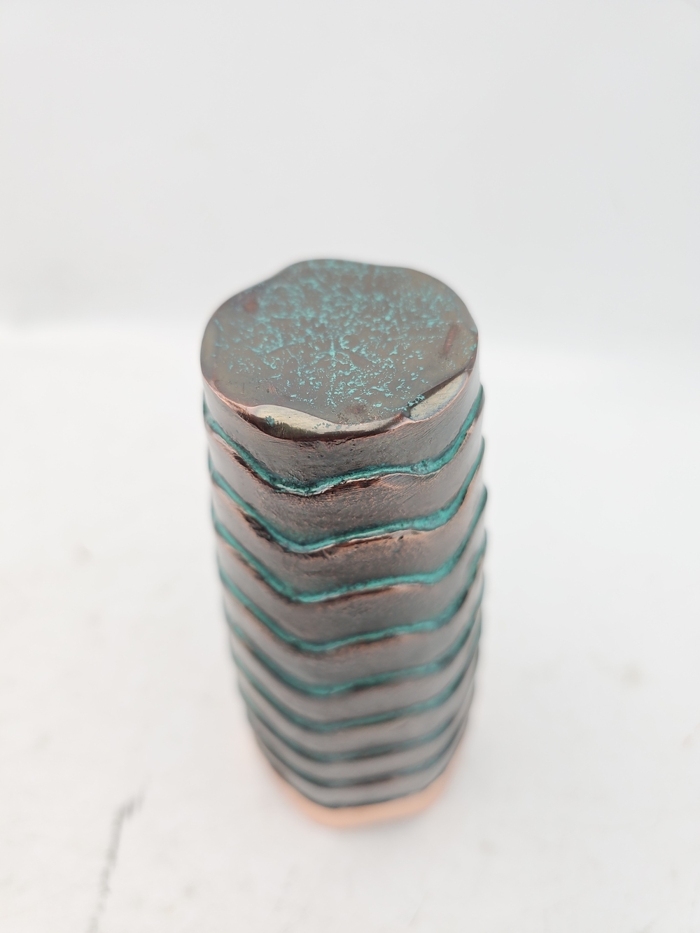 Nambe Copper and Teal Wave Ceramic Vase 7 inches high, 2.5 inches wide at top - Picture 4 of 4